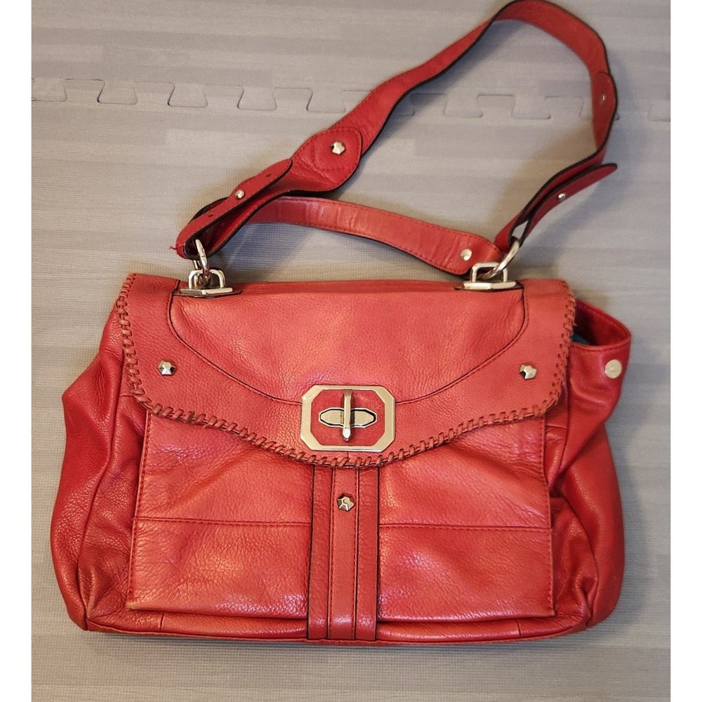 OR‎ by Oryany Red Pebbled Leather Shoulder Bag Whipstitch Turquoise Lining Hobo